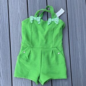 Janie and Jack Green Gingham Bow Romper
